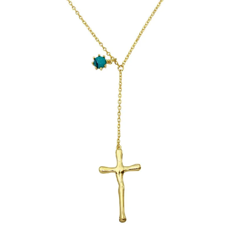 Best necklaces and pendants with vintage coin pendants for a unique accessory-Gold Plated 925 Sterling Silver Cross Necklace with Turquoise Bead Charm - BGP01135