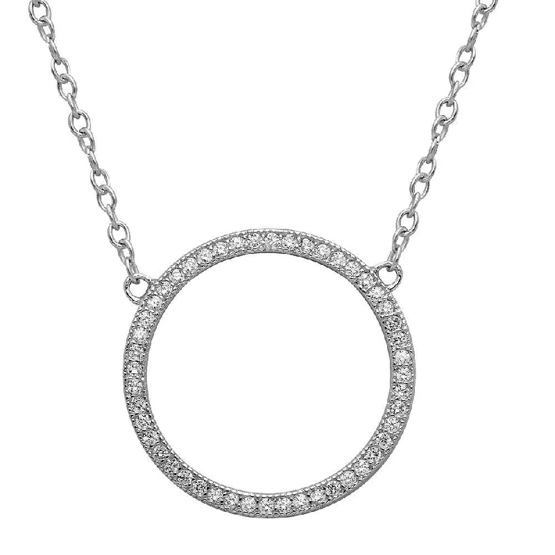 Best necklaces and pendants with black diamonds for an edgy, bold statement-Rhodium Plated 925 Sterling Silver Open Circle CZ Encrusted Necklace - STP01547