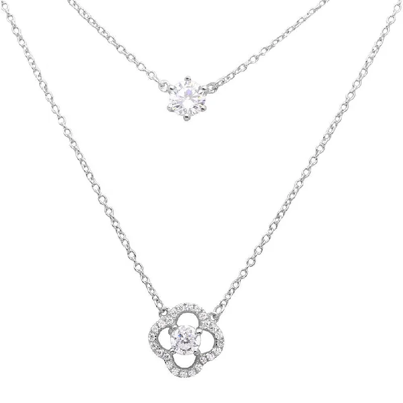 Best necklaces and pendants with oval pendants for a classic, elegant shape-Sterling Silver Rhodium Plated CZ And Open Flower Necklace - BGP01118