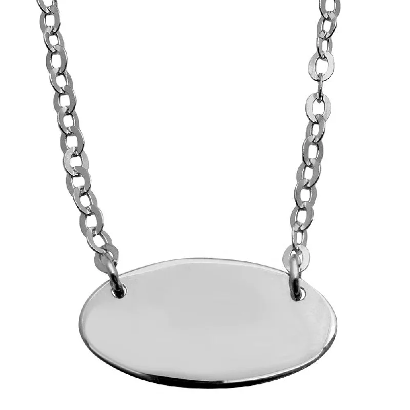 Best necklaces and pendants with intertwined designs for a symbol of unity-Rhodium Plated 925 Sterling Silver Small Oval Disc Necklace - DIN00031RH