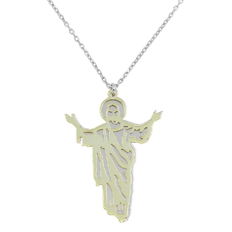 Beautiful necklaces and pendants with diamond halo settings for extra brilliance-Two-Tone Gold and Rhodium Plated 925 Sterling Silver Jesus Pendant Necklace - SOP00048