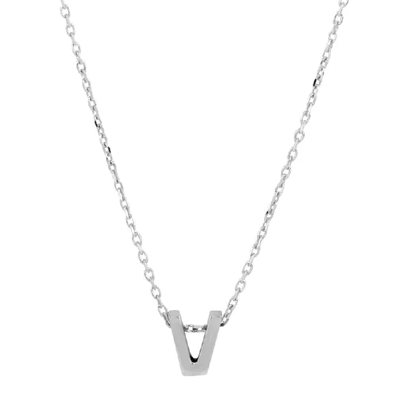 Beautiful necklaces and pendants with tree branch motifs for a nature-inspired design-Rhodium Plated 925 Sterling Silver Small Initial V Necklace - JCP00001-V