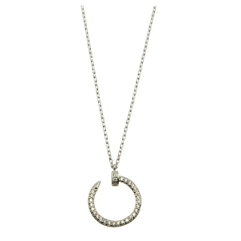 Beautiful necklaces and pendants with moonstone for an ethereal, mystical appearance-Rhodium Plated 925 Sterling Silver Round Nail Pendant Necklace - GMN00021