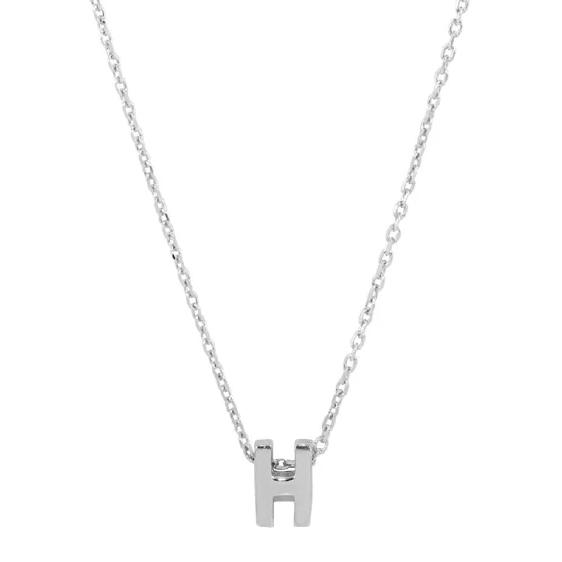 Necklaces and pendants with personalized charms for a custom piece of jewelry-Rhodium Plated 925 Sterling Silver Small Initial H Necklace - JCP00001-H