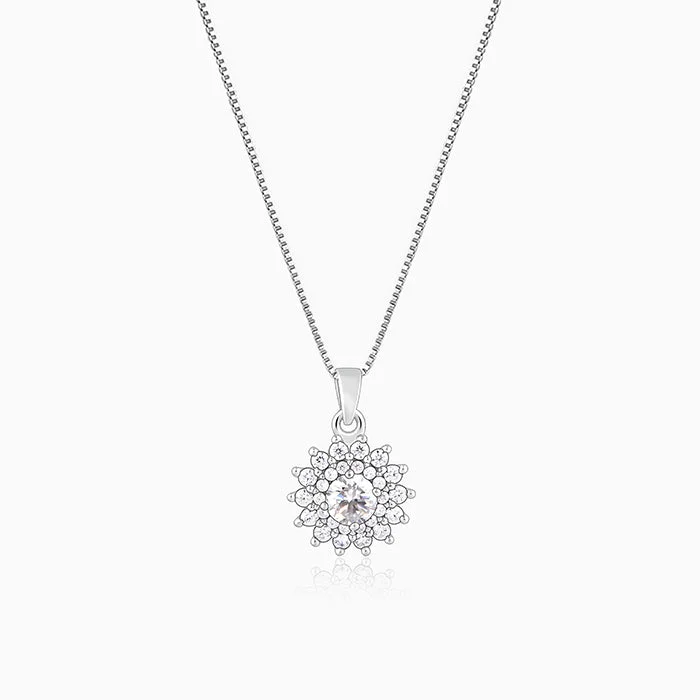 Necklaces and pendants with lotus flower designs for a spiritual, peaceful vibe-Silver Celestial Floral Pendant With Box Chain