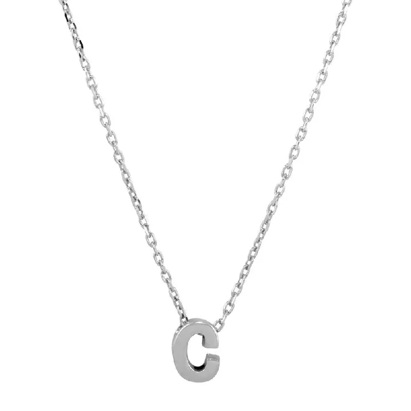 Best necklaces and pendants with vintage lockets for a nostalgic, sentimental look-Rhodium Plated 925 Sterling Silver Small Initial C Necklace - JCP00001-C