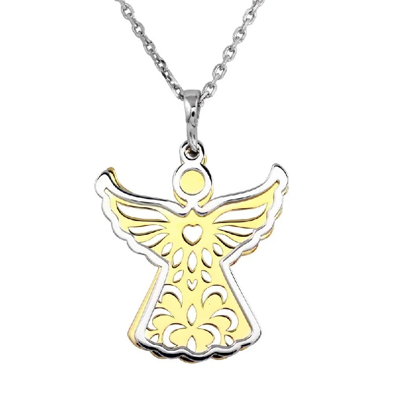 Necklaces and pendants with diamond pendants for a luxurious sparkling effect-Two-Tone 925 Sterling Silver Angel Necklace - SOP00013