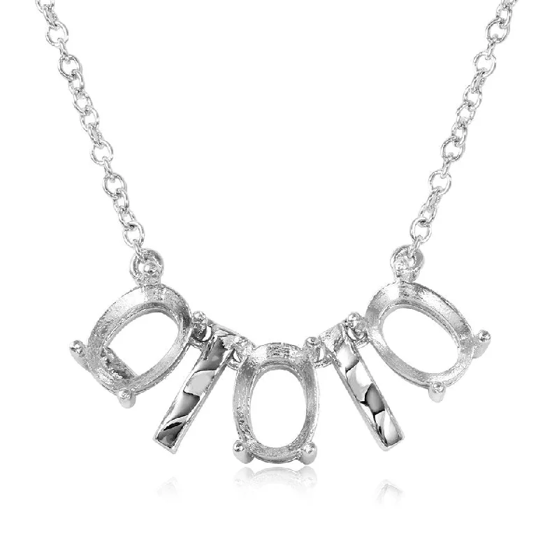 Stylish necklaces and pendants with diamonds for a glamorous and elegant look-Silver 925 Rhodium Plated 3 Oval Mountings with 2 Bars Necklace - BGP01011