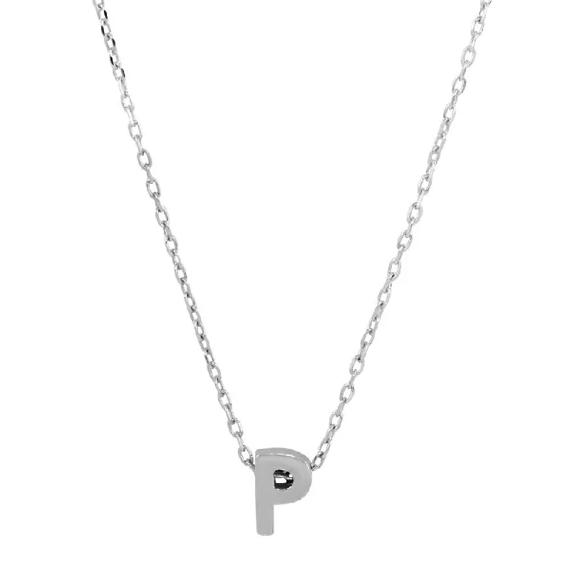 Necklaces and pendants with lock and key designs for a symbolic gesture-Rhodium Plated 925 Sterling Silver Small Initial P Necklace - JCP00001-P