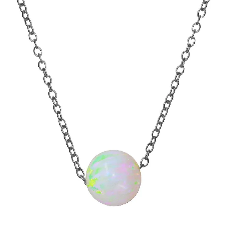 Best necklaces and pendants with oval pendants for a classic, elegant shape-Rhodium Plated 925 Sterling Silver White Round Synthetic Opal Necklace - STP01563RH