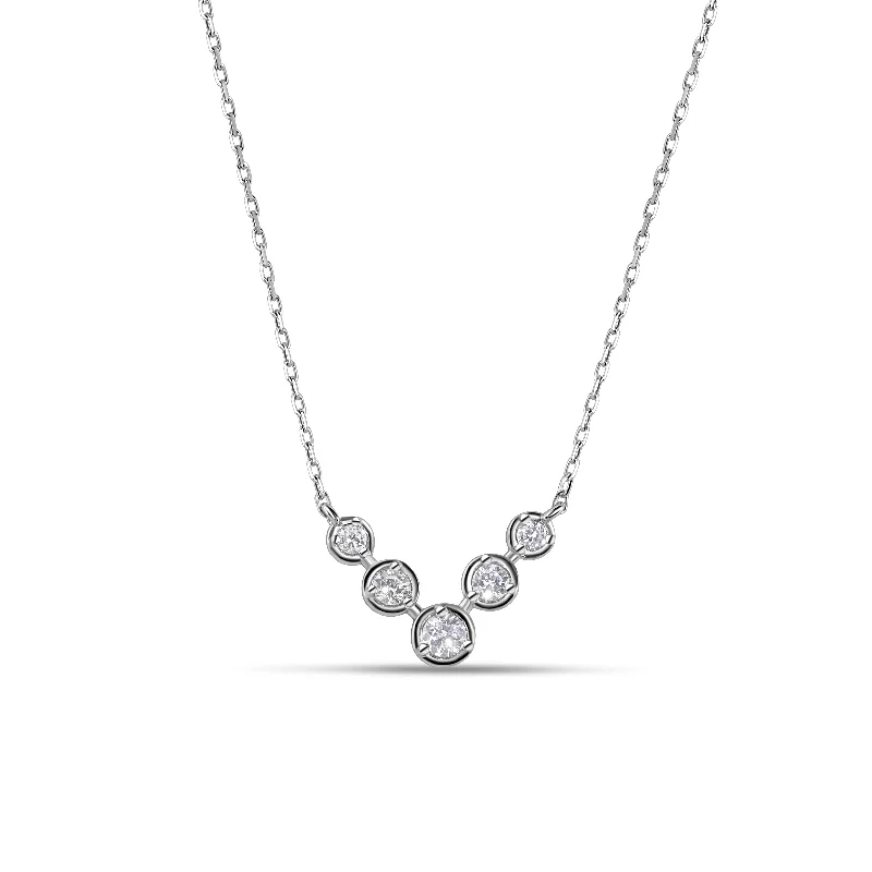 Elegant necklaces and pendants with diamond accents for added sparkle-Silver 925 Rhodium Plated 'V'-Shaped CZ Pendant Necklace - STP01484