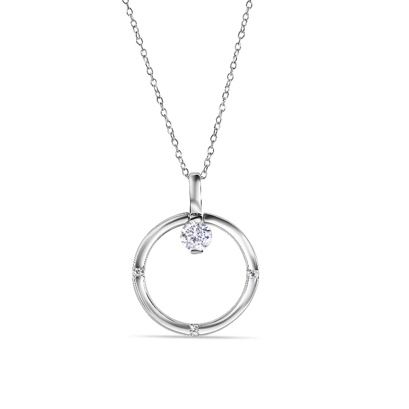 Best necklaces and pendants with silver chains for a sleek, timeless look-Rhodium Plated 925 Sterling Silver Ring Necklace with CZ - STP01592