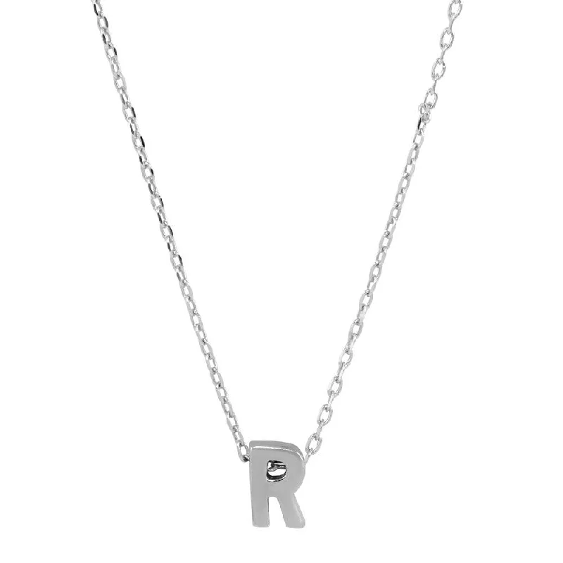 Stunning necklaces and pendants with jade gemstones for a calming green hue-Rhodium Plated 925 Sterling Silver Small Initial R Necklace - JCP00001-R