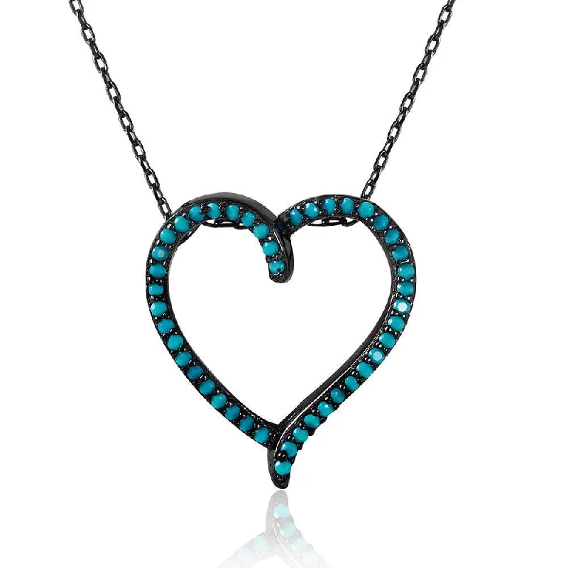 Best necklaces and pendants with cubic zirconia for a budget-friendly dazzling effect-Silver 925 Black Rhodium Open Heart Necklace with Synthetic Turquoise Stones - STP01511