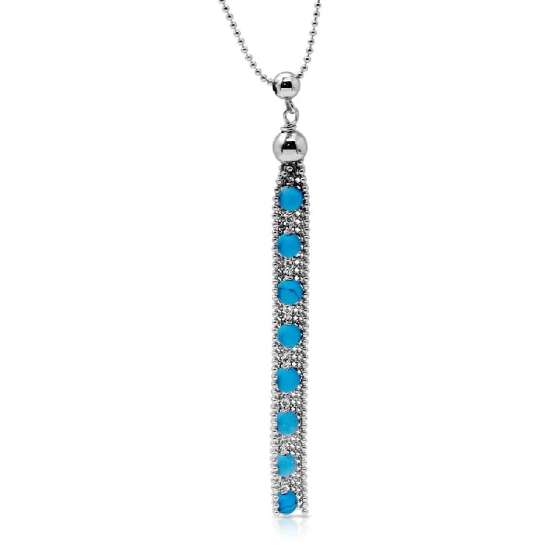 Best necklaces and pendants with opal and gold for a vibrant, luxurious contrast-Rhodium Plated 925 Sterling Silver Bead Chain with Dropped Turquoise Bead Necklace - DIN00068RH-TQ