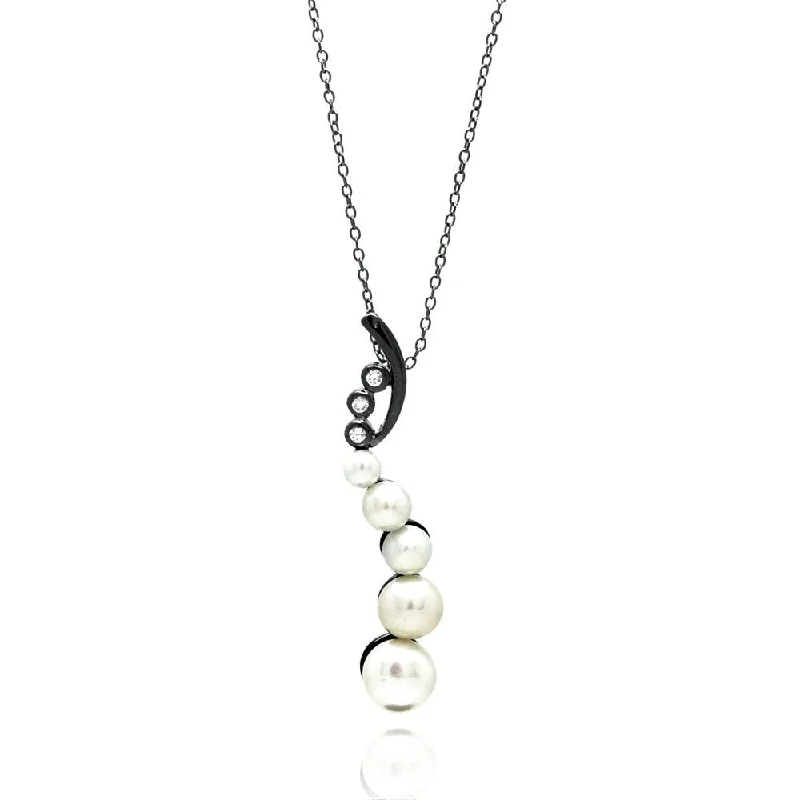 Unique necklaces and pendants with tree of life motifs for nature-inspired elegance-Silver 925 Black Rhodium Plated Fresh Water Pearl Pendant Necklace - BGP00695