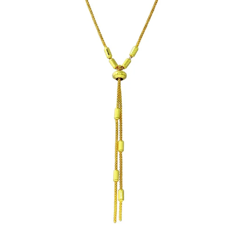 Necklaces and pendants with ocean-inspired designs for a refreshing, beachy feel-Gold Plated 925 Sterling Silver Round Bar Tassel Necklace with Adjustable Ring - ARN00034GP