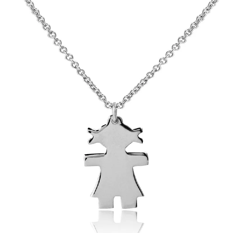 Trendy necklaces and pendants with statement pieces for a bold fashion statement-Rhodium Plated 925 Sterling Silver Baby Girl Necklace - DIN00063RH