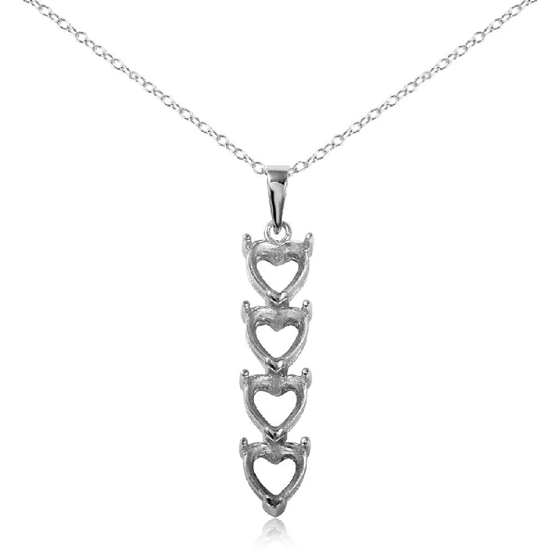 Stunning necklaces and pendants with sapphire gemstones for a luxurious blue hue-Silver 925 Rhodium Plated Personalized 4 Heart Drop Mounting Necklace - BGP00782