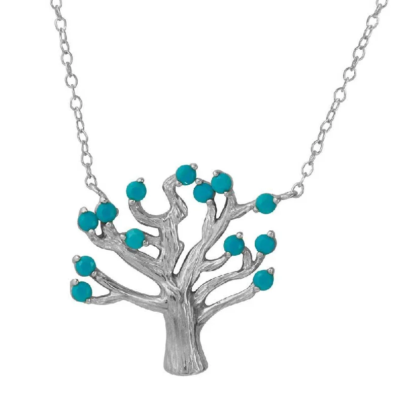 Best necklaces and pendants with infinity hearts for a romantic, eternal symbol-Rhodium Plated 925 Sterling Silver Tree Necklace with Turquoise Beads - STP01583RH