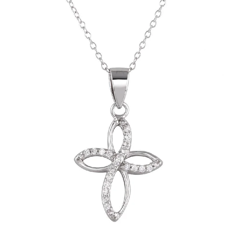 Necklaces and pendants with feather designs for a boho-chic, carefree vibe-Rhodium Plated 925 Sterling Silver Open Cross Pendant Necklace with CZ - STP01622