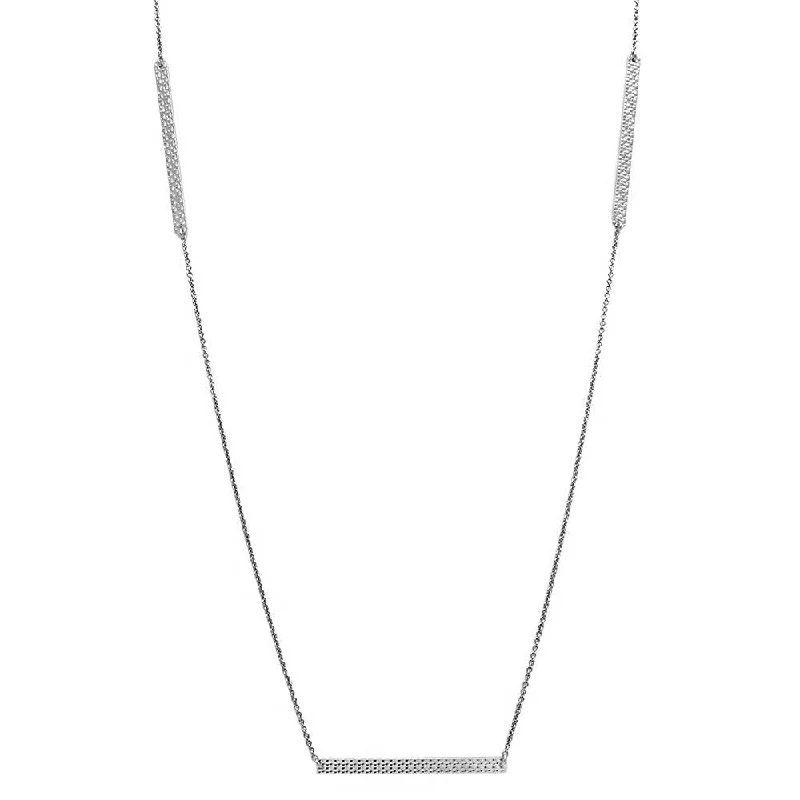 Simple necklaces and pendants with tiny charms for a delicate and casual vibe-Rhodium Plated 925 Sterling Silver Diamond Cut Bars Necklace - DIN00019RH