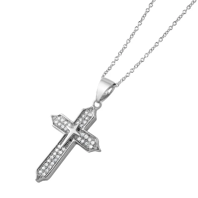 Necklaces and pendants with pearls for a classic and sophisticated touch-Silver 925 Rhodium Plated Double Cross CZ Pendant Necklace - STP01500