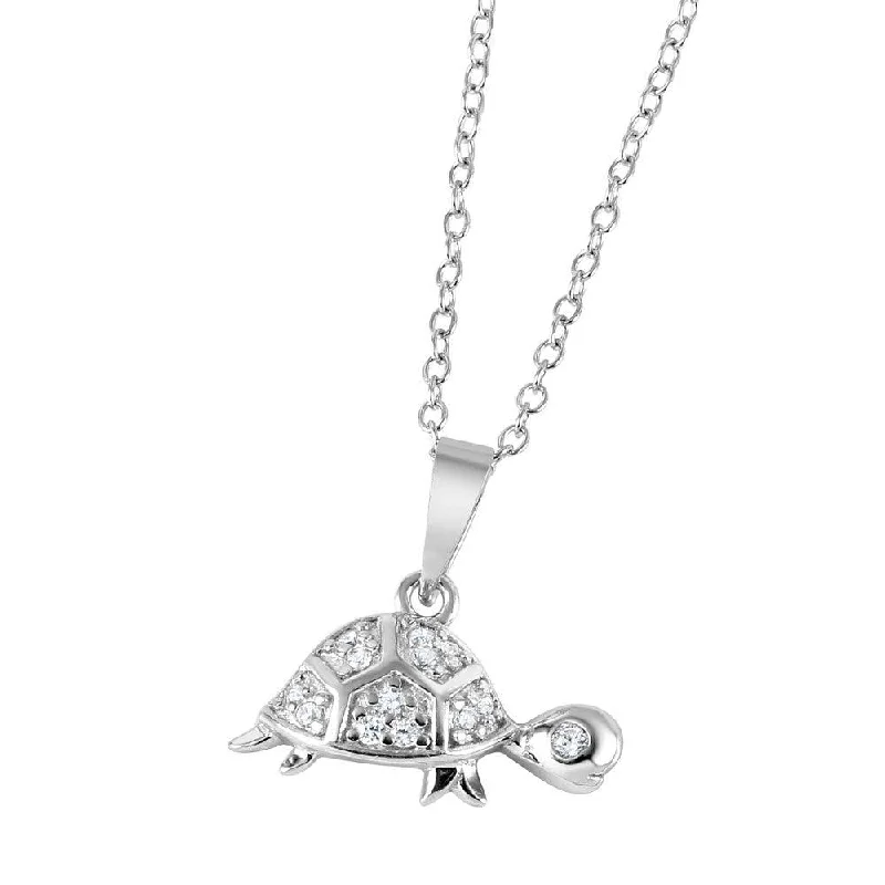 Simple necklaces and pendants with bar pendants for a sleek modern design-Silver 925 Rhodium Plated CZ Turtle Charm Necklace - BGP01038