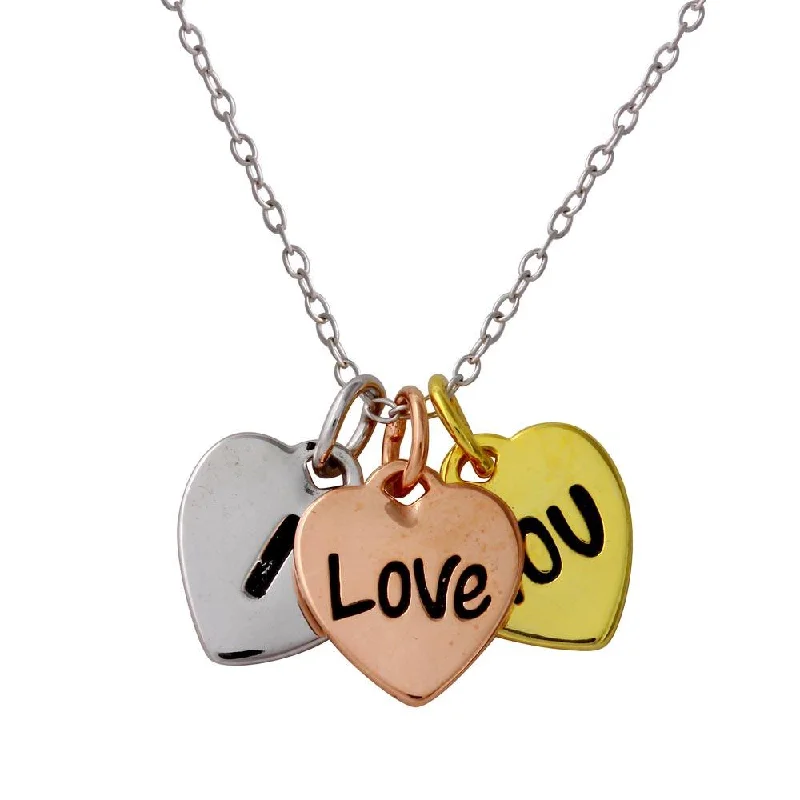 Best necklaces and pendants with minimalist pendants for a sleek, understated look-Three-Tone 925 Sterling Silver Plated I Love YOU Heart Necklace - STP01560TRI