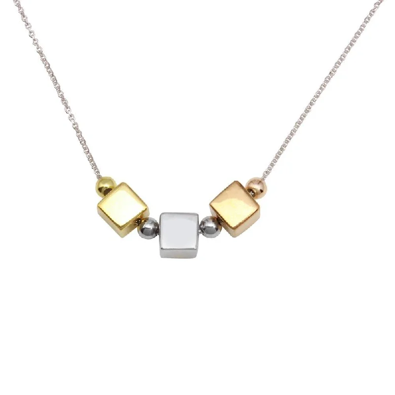 Unique necklaces and pendants with custom birthstone arrangements for personalization-Rhodium Plated 925 Sterling Silver Three-Tone 3 Cube Pendant Necklace - DIN00090TRI