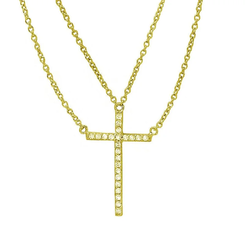 Best necklaces and pendants with cross pendants for a spiritual, meaningful symbol-Gold Plated 925 Sterling Silver Multi Chain CZ Cross Necklace - STP01522GP