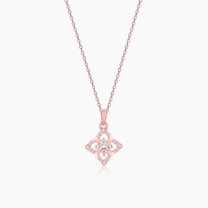 Necklaces and pendants with enamel accents for a colorful, eye-catching appearance-Rose Gold Double Rosette Pendant with Link Chain