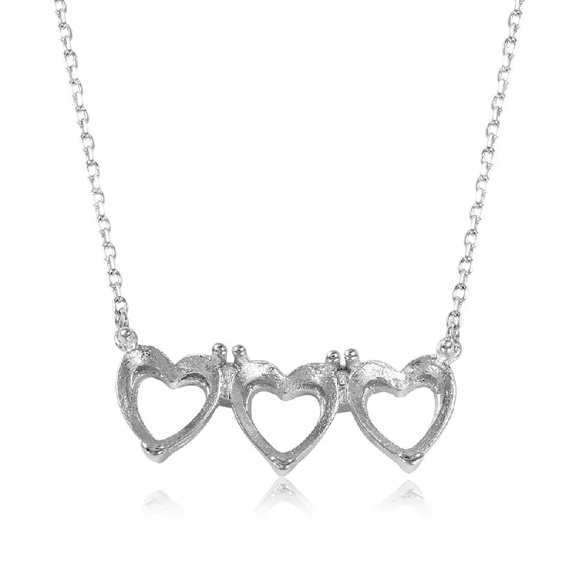 Necklaces and pendants with ocean-inspired designs for a refreshing, beachy feel-Silver 925 Rhodium Plated 3 Hearts Mounting Necklace - BGP01083