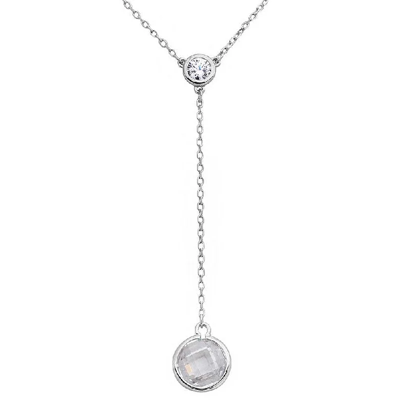 Unique necklaces and pendants with engraved messages for a sentimental gift-Rhodium Plated 925 Sterling Silver Double CZ Drop Necklace - BGP01137