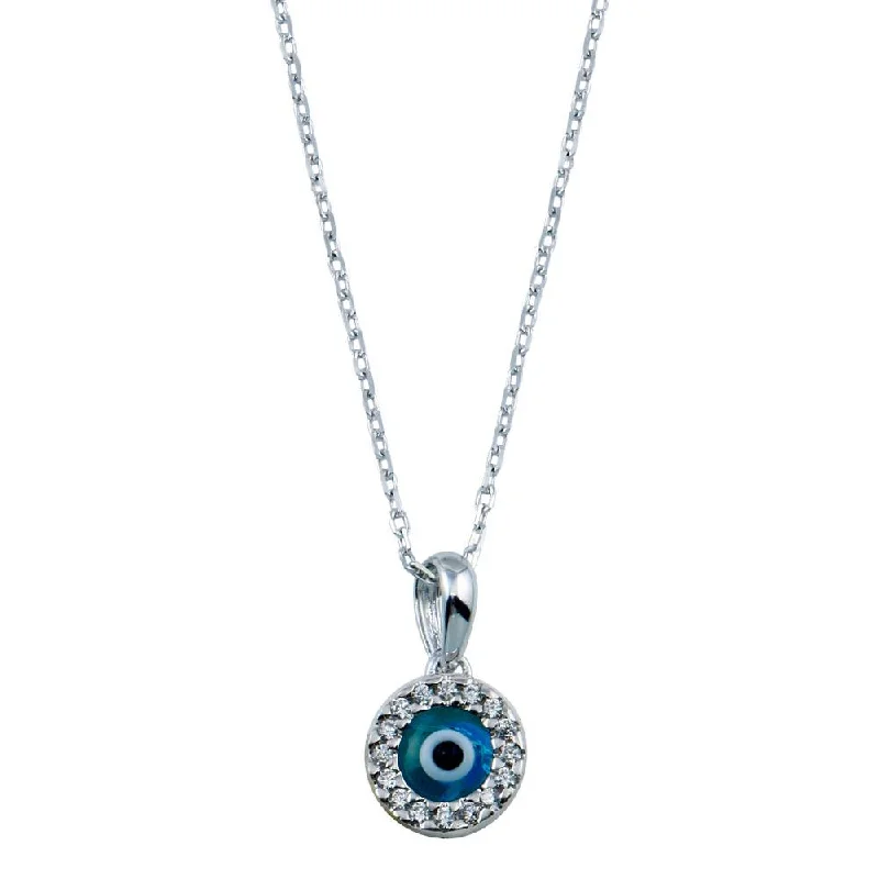 Necklaces and pendants with pearls for a classic and sophisticated touch-Silver 925 Rhodium Plated Round Evil Eye Necklace - GMP00006RH-BLUE