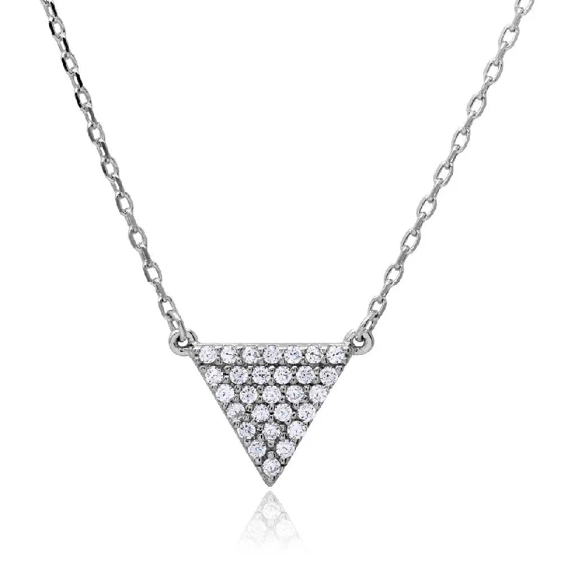 Necklaces and pendants with angel wing motifs for a spiritual, meaningful design-Rhodium Plated 925 Sterling Silver CZ Encrusted Triangle Shape Necklace - BGP01169