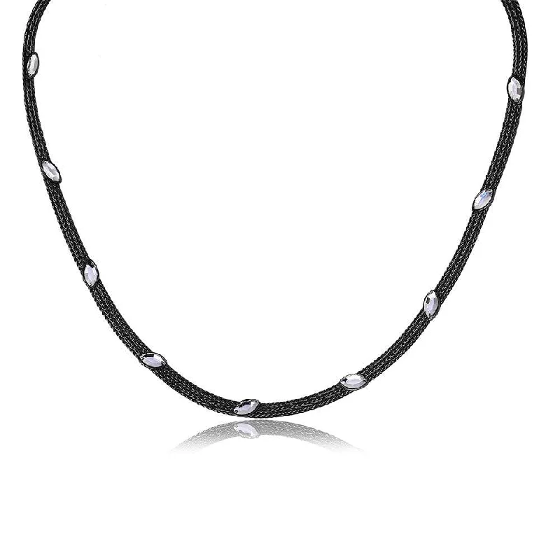 Necklaces and pendants with enamel accents for a colorful, eye-catching appearance-Silver 925 Black Rhodium Plated Italian Necklace With Marquise Stone Crystals - ECN00009B