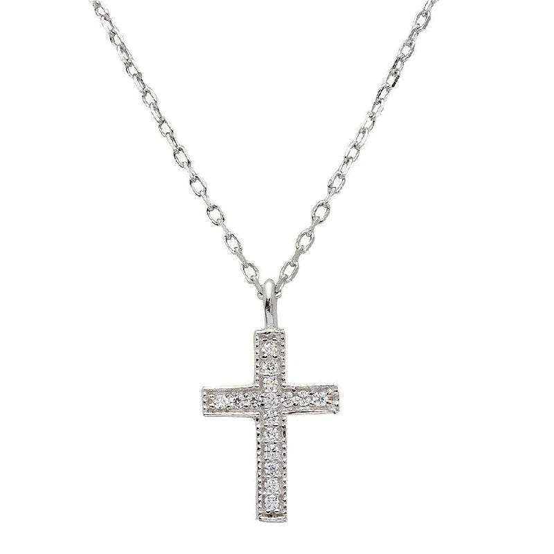 Best necklaces and pendants with opal and gold for a vibrant, luxurious contrast-Rhodium Plated 925 Sterling Silver CZ Cross Necklace - STP01539