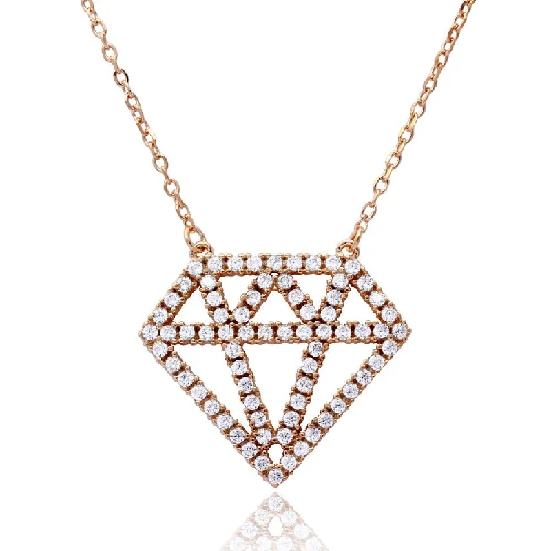 Best necklaces and pendants with vintage lockets for a nostalgic, sentimental look-Rose Gold Plated 925 Sterling Silver Diamond Outline CZ Necklace - BGP01162RGP