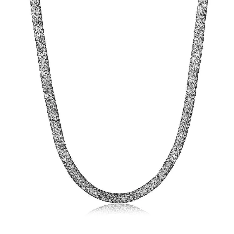 Best necklaces and pendants with rose gold for a warm and romantic appeal-Silver 925 Black Rhodium Plated Mesh Embedded CZ Thin Italian Necklace - ECN00007BL