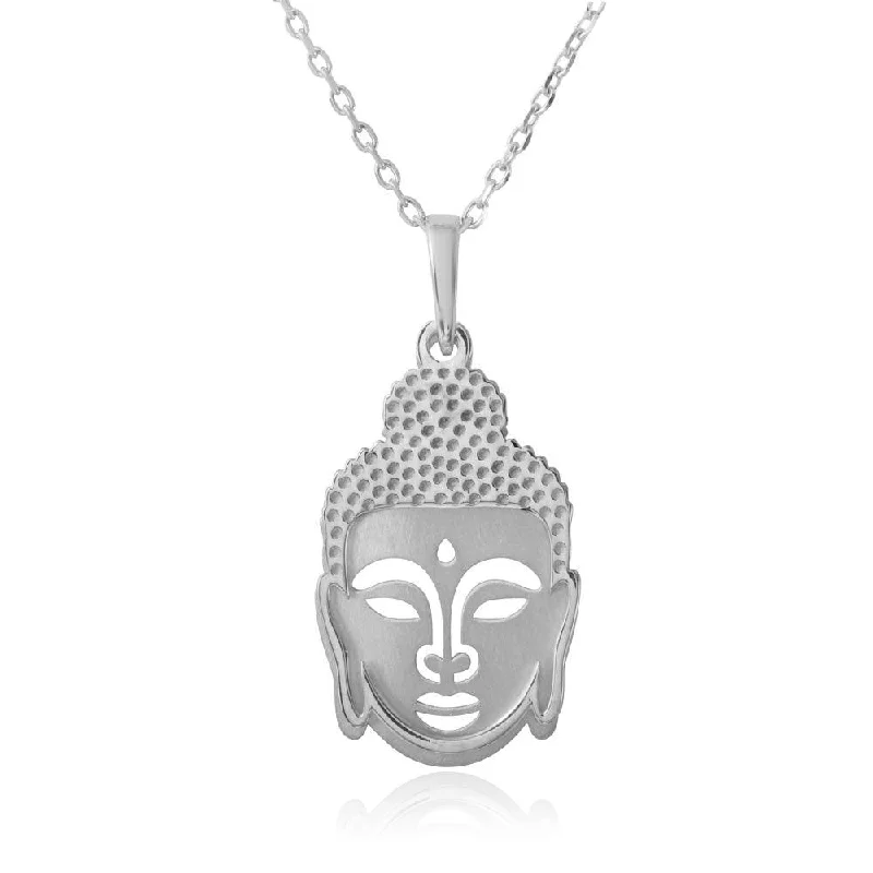 Best necklaces and pendants with gemstone clusters for a bold and colorful effect-Rhodium Plated 925 Sterling Silver Buddha Pendant Necklace - SOP00010