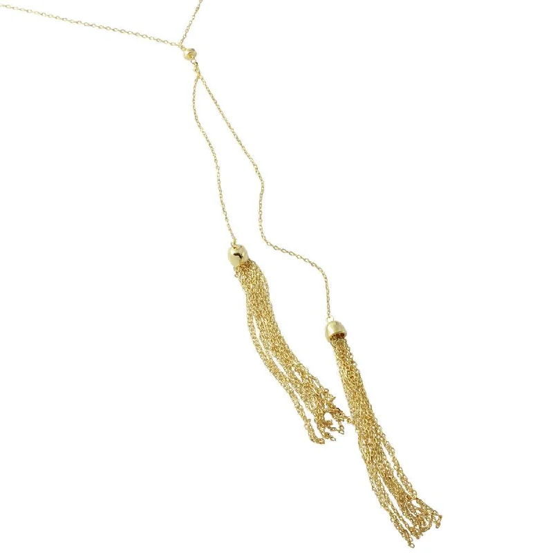 Beautiful necklaces and pendants with natural stones for an earthy, organic vibe-Gold Plated 925 Sterling Silver 2 Dropped Tassel Necklace - BGP01178GP