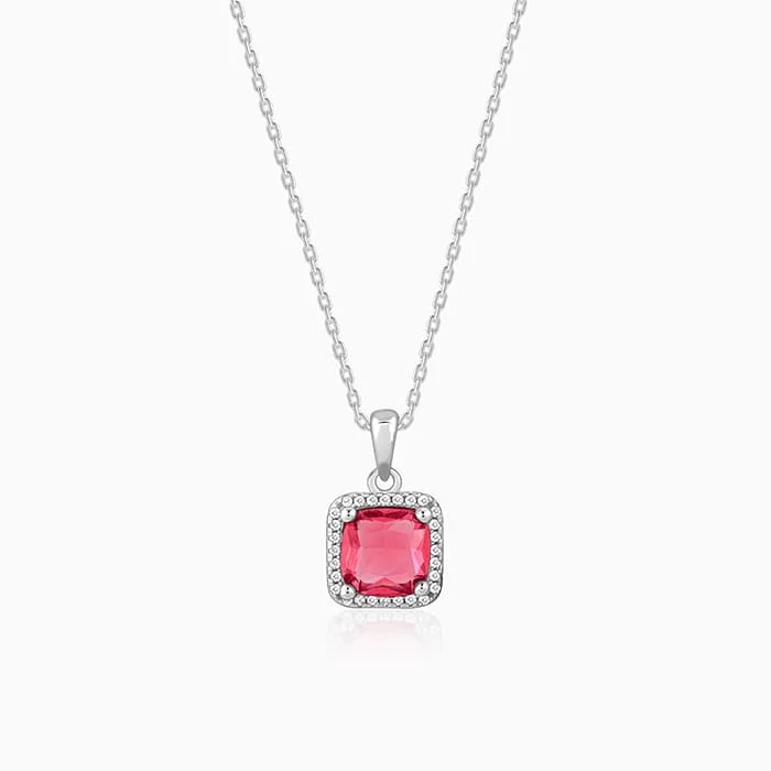 Best necklaces and pendants with matching earrings for a coordinated, elegant look-Silver Pink Square Pendant With Link Chain