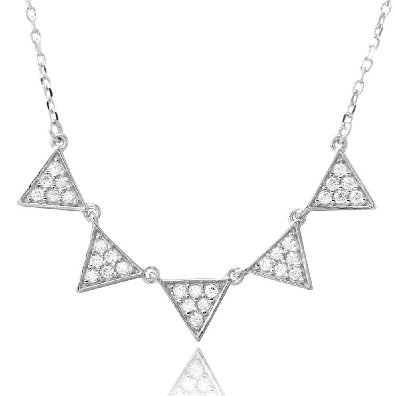 Stylish necklaces and pendants with diamonds for a glamorous and elegant look-Rhodium Plated 925 Sterling Silver 5 Triangles with CZ Necklace - BGP01183