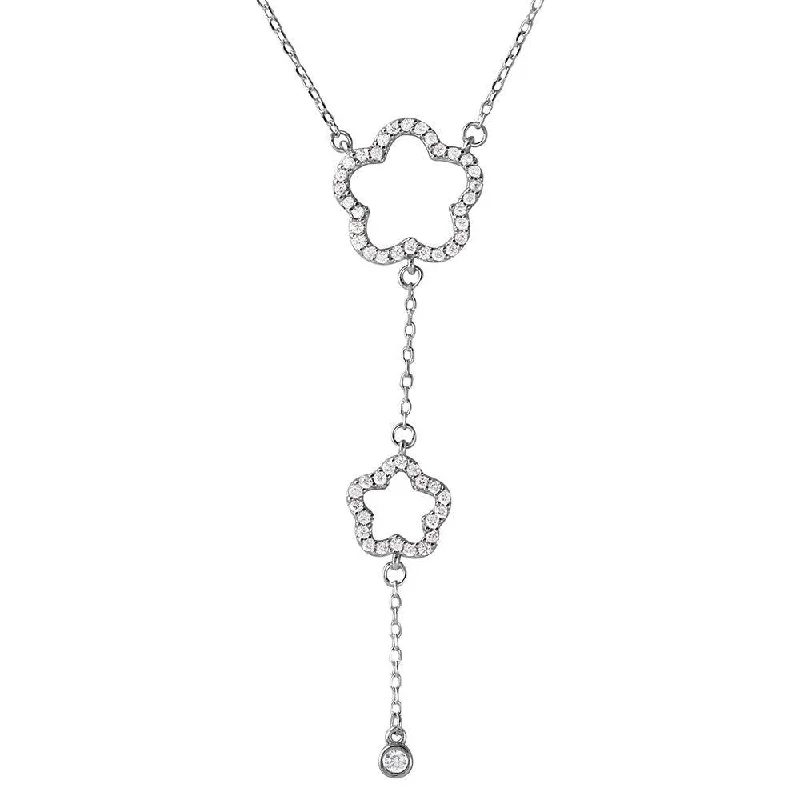 Best necklaces and pendants with zodiac signs for a celestial, astrology-inspired vibe-Silver 925 Rhodium Plated Double Open CZ Clover Drop Necklace - BGP01104