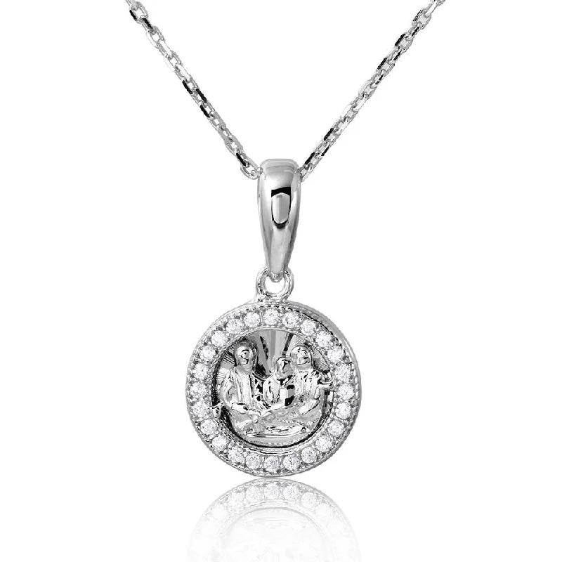 Fashionable necklaces and pendants with birthstones for a personalized gift idea-Silver 925 Rhodium Plated Religious Medallion Necklace - GMP00003RH