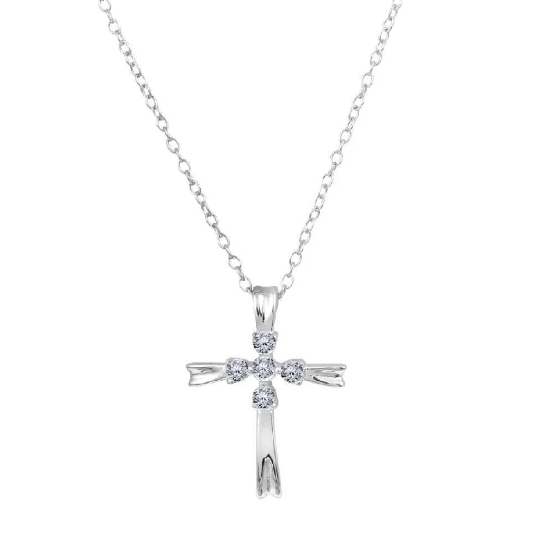 Best necklaces and pendants with heart-shaped designs for a romantic look-Rhodium Plated 925 Sterling Silver Simple Cross Necklace with CZ - BGP01231