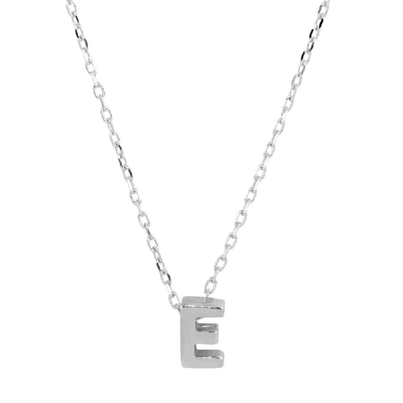 Necklaces and pendants with zodiac constellation designs for an astrological touch-Rhodium Plated 925 Sterling Silver Small Initial E Necklace - JCP00001-E