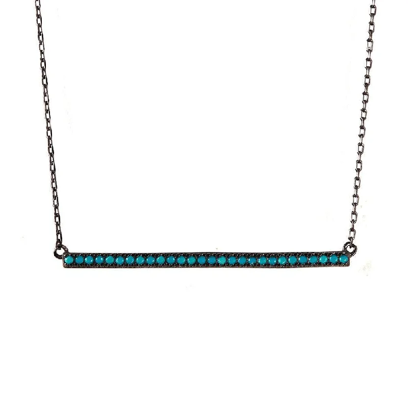 Necklaces and pendants with crescent moon designs for a celestial and mystical feel-Silver 925 Black Rhodium Plated Bar Necklace with Synthetic Turquoise Stones - STP01515