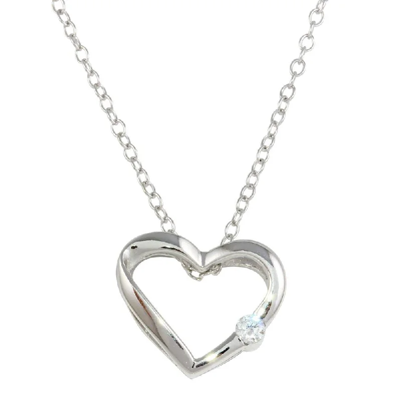 Necklaces and pendants with geometric pendants for a clean, contemporary design-Rhodium Plated 925 Sterling Silver Open Heart Necklace with CZ - BGP00085